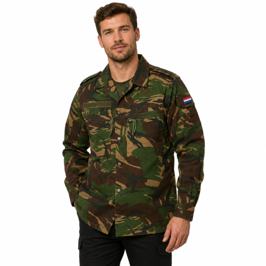 Camicia uomo invernale olandese mimetica militare pesante bottoni cotone canvas