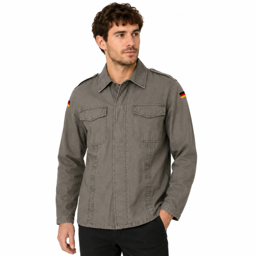 Camicia soldato uomo militare moleskin tedesca cotone tasche bottoni spalline