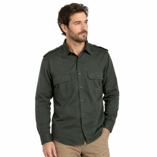 Camicia casacca cotone bottoncini tasche sportiva uomo slim casual caccia moda