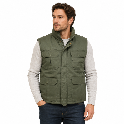 Gilet smanicato uomo imbottito tasche caccia invernale trapuntato cerniera moda