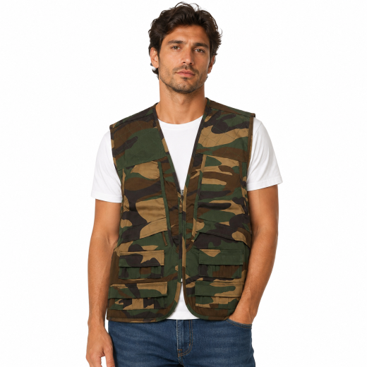 Gilet caccia pesca multitasche cartuccera sportivo zip tasche cerniera