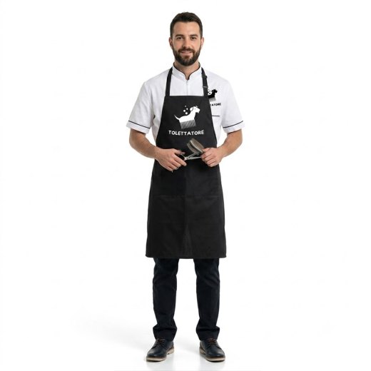Divisa Uomo per toelettatori con camice e grembiule cani animali pet nero o bianco made in italy