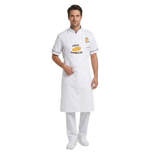 Completo uomo per Panetteria lavoro Bancone con camice casacca Pantalone e Grembiule Personalizzabile con logo e nome