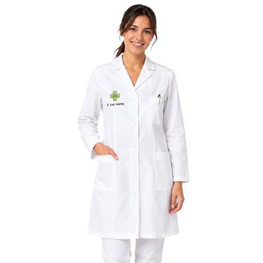 WOMEN'S WHITE PURE COMBED COTTON MEDICAL COAT MADE IN ITALY - Customizable with your logo