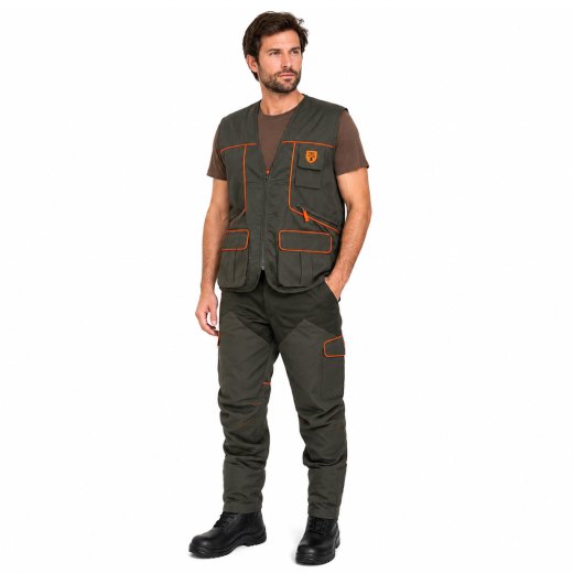 Completo caccia gilet pantalone riporti arancio smanicato uomo