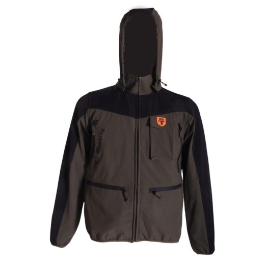 Giacca giubbino rip-stop elasticizzato idrorepellente con cappuccio staccabile carniere grande