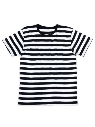 T-shirt in Jersey girocollo, tinta in filo con stampa a righe. Cucitura a doppio ago