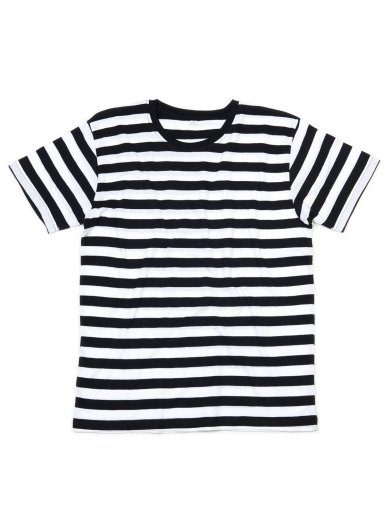 T-shirt in Jersey girocollo, tinta in filo con stampa a righe. Cucitura a doppio ago