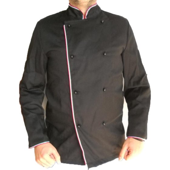 Giacca cuoco nera italia tricolore cotone abbigliamento chef cucina ristorante - Personalizzabile con il tuo logo