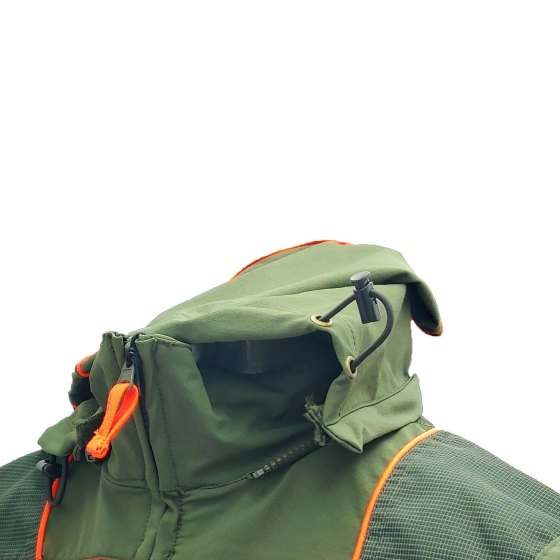 Gilet caccia verde elastico tasche impermeabile cappuccio sicurezza uomo - Personalizzabile con il tuo logo