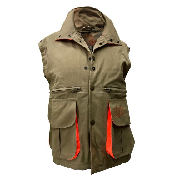 Gilet smanicato cerato caccia arancio verde carniere cotone traspirante