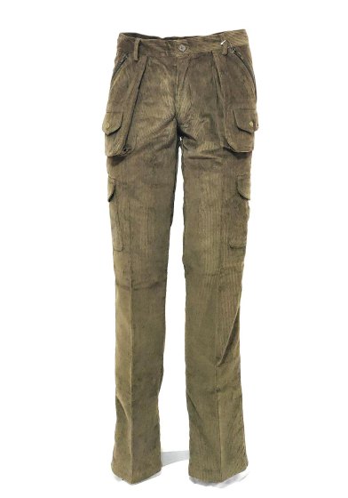 Pantalone caccia velluto sfoderato pesca tasche caccia uomo montagna verde