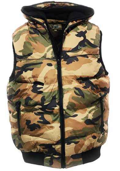 Gilet smanicato mimetico cappuccio impermeabile uomo imbottito trapuntato