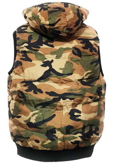 Gilet smanicato mimetico cappuccio impermeabile uomo imbottito trapuntato