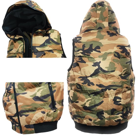 Gilet smanicato mimetico cappuccio impermeabile uomo imbottito trapuntato