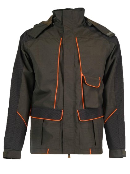 Giacca impermeabile tessuto tecnico con dettagli alta visibilita' arancione fluo - Personalizzabile con il tuo logo