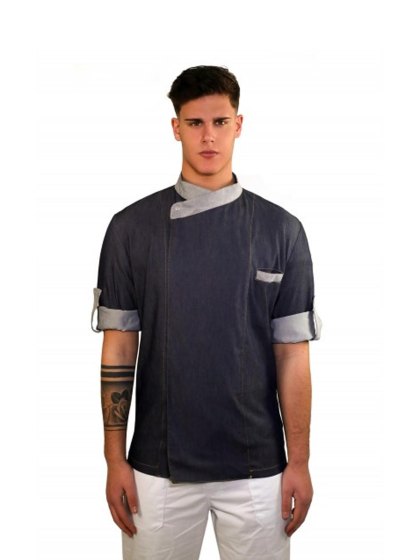 Giacca casacca jeans Uomo chef Abbigliamento Cuoco Maniche accorciabili bar