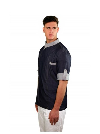 Giacca casacca jeans Uomo chef Abbigliamento Cuoco Maniche accorciabili bar