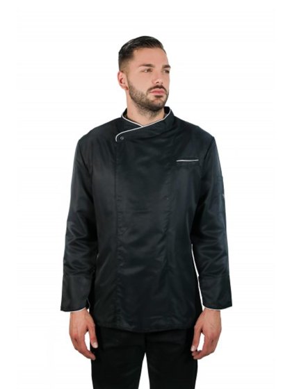 Giacca Chef Divisa Cuoco Casacca Uomo Cotone Manica Lunga Nera leggera - Personalizzabile con il tuo logo