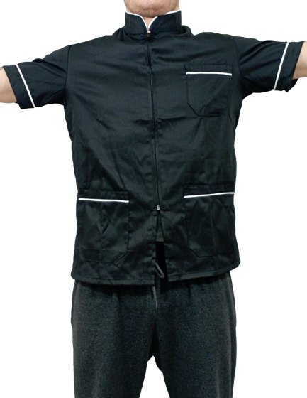 Casacca da barbiere lavoro da uomo disponibile in nero o bianco made in italy