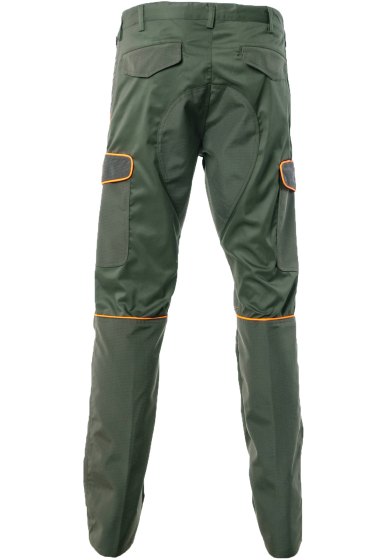 Pantalone uomo caccia antistrappo 6 tasche con rivestimento in tessuto tecnico verde con profili arancioni alta visibilita dalla 46 alla 60