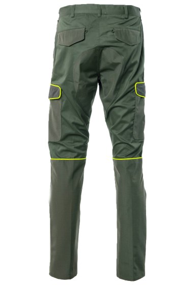 Pantalone uomo caccia antistrappo 6 tasche con rivestimento in tessuto tecnico verde con profilo Giallo alta visibilita dalla 46 alla 60