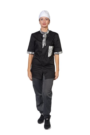 Giacca cuoco a casacca con bottoni automatici limited edition newspaper fumetti nero e bianca made in italy - Personalizzabile con il tuo logo
