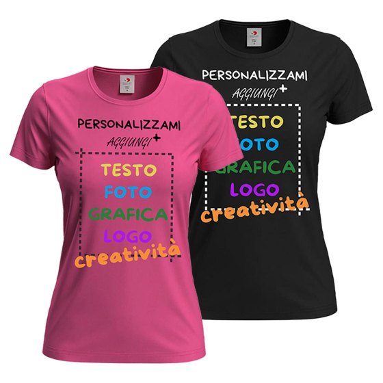 2x T-Shirt manica corta donna girocollo 100% cotone vari colori da XXS a 3XL STAMPA DIRETTA su tessuto o dft PERSONALIZZA CON IL TUO LOGO