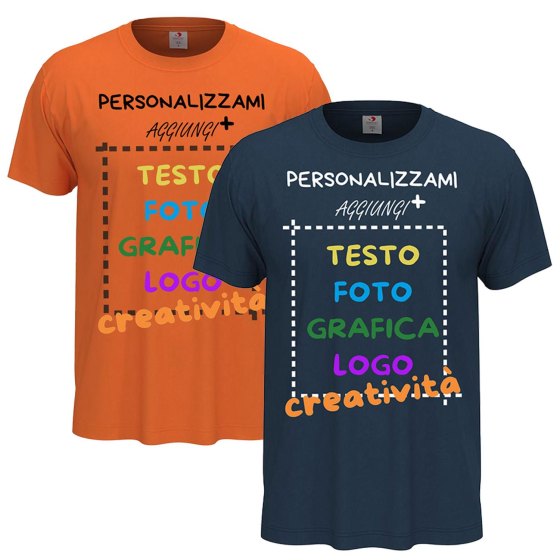 2x T-Shirt manica corta uomo girocollo cotone  vari colori da XXS a 5XL STAMPA DIRETTA o DTF su tessuto PERSONALIZZA CON IL TUO LOGO