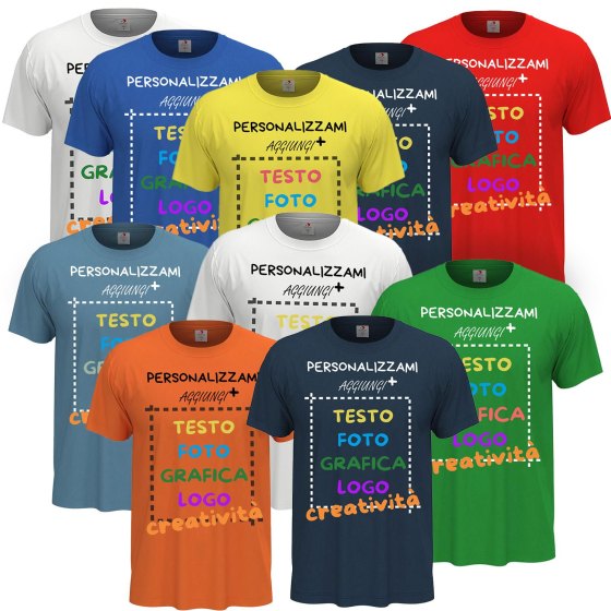 10x T-Shirt manica corta uomo girocollo cotone  vari colori da XXS a 5XL STAMPA DIRETTA su tessuto o DTF PERSONALIZZA CON IL TUO LOGO