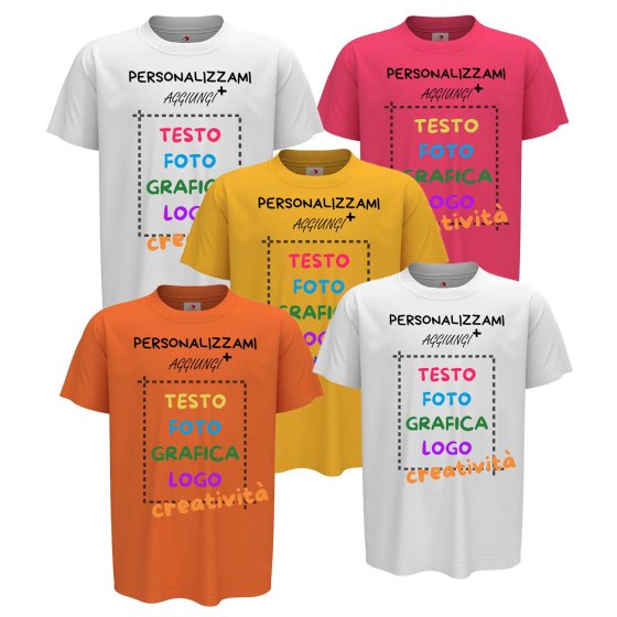 5x T-Shirt manica bambino girocollo cotone pettinato 155 gr vari colori da 1 a 13 anni - PERSONALIZZA CON IL TUO LOGO