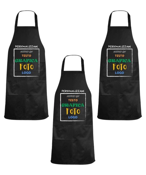 Kit 3 Grembiuli Paravanti Personalizzati con Logo Tasca Poly Cotone Ristorante Bar Cucina