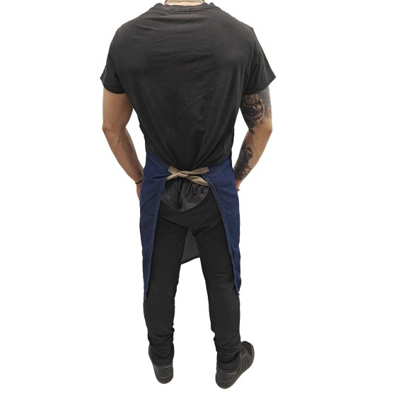 Grembiule con pettorina multitasche in jeans lungo divisa da ristorazione bar pub