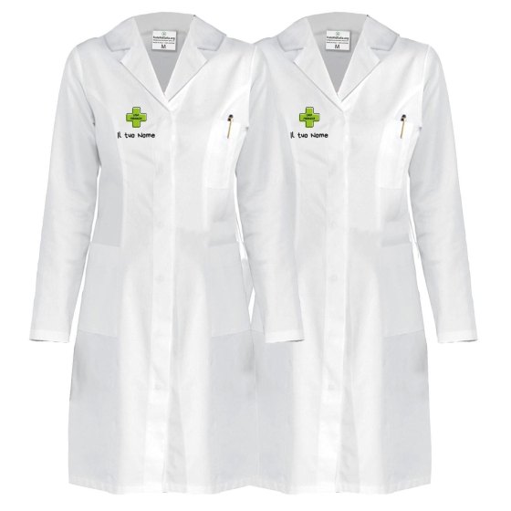 kit da 2 Camice bianco donna dottore medico erboristeria farmacia sanitario bottone automatico- Personalizzabile con il tuo logo
