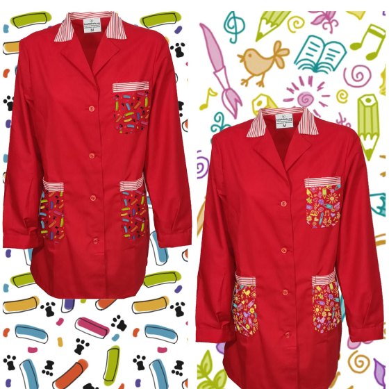 Set di 2 Camici per maestra asilo grembiule infanzia scuola con fantasia colorata