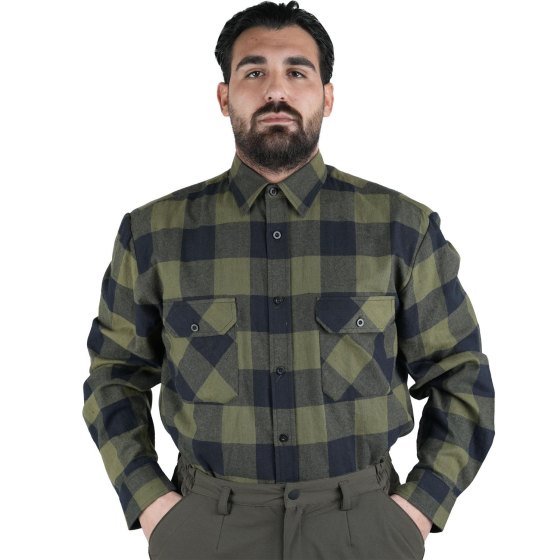 Camicia uomo montagna caccia flanella tasche invernale quadri boscaiolo