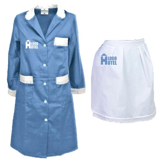 Kit Governante Cameriera Hotel Grembiule e Camice a Manica Lunga con Merletto Personalizzabile con Logo e Nome