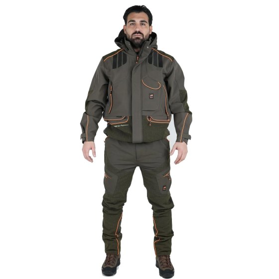 Completo divisa caccia softshell giacca e pantalone antispino cacciatore elasticizzato abiti tecnici