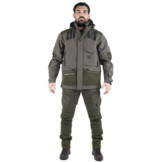 Completo divisa caccia softshell giacca e pantalone antispino cacciatore elasticizzato abiti tecnici