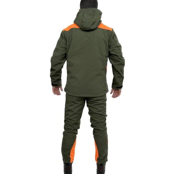 Completo Softshell giacca e pantalone cinghiale arancio AntipioggiaTermico caccia uomo Cerniere termosaldate