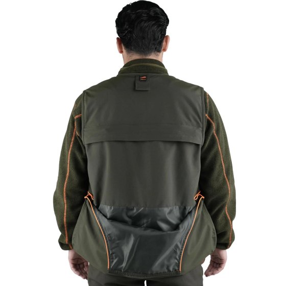 Smanicato panciotto gilet caccia verde uomo tasche inserti arancio cacciatora canvas