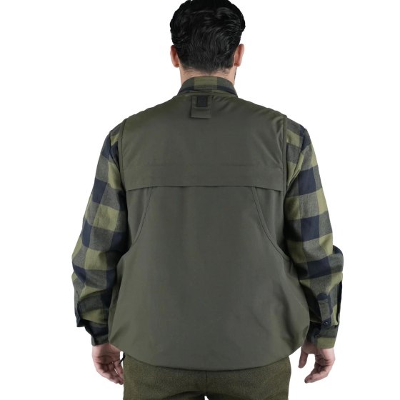 Smanicato panciotto gilet caccia verde uomo tasche inserti arancio cacciatora canvas