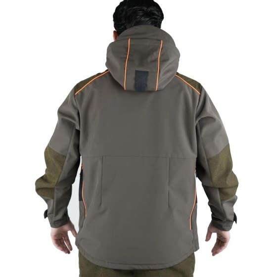 Giacca softshell elasticizzato foderato in pile e microfibra per caccia uso sportivo impermeabile con cappuccio