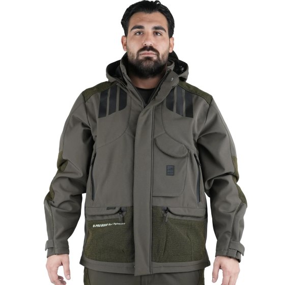 Giacca Softshell giubbotto foderato in pile cappuccio staccabile caccia uomo