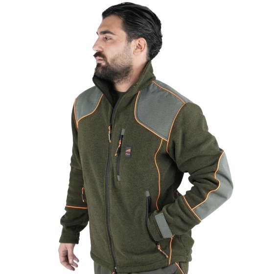 Giacca giubbino in Pile Con Rinforzi Zip Lunga  Arancio Fluo verde caccia uomo