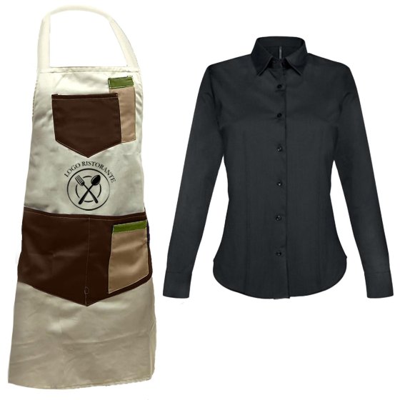 Kit completo per cameriere donna sala con grembiule e camicia made in italy