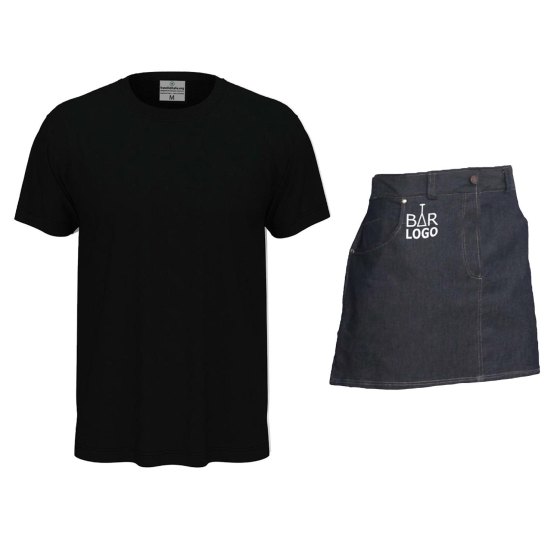 Kit Uomo con Grembiule davantino jeans corto e t-shirt per cameriere sala e bar made in italy