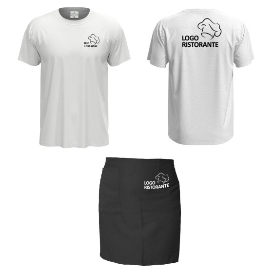 Kit Cuoco Personalizzabile per Cucina con Grembiule Corto e T-shirt in Cotone
