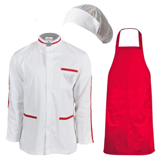 Kit divisa uomo da lavoro con casacca grembiule e cuffia  Ideale per caseifici  laboratori e supermercati -Personalizzabile con il tuo logo e il tuo nome