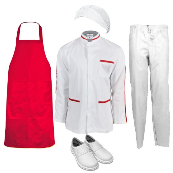 Kit Divisa da Lavoro Uomo operaio con Camice Grembiule Cuffia Pantalone e Scarpe Personalizzabile Caseifici Laboratori e Supermercati